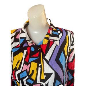 Big Dart Shirt Womens 12 Geometric Art Blouse 80s Retro Button Up Abstract